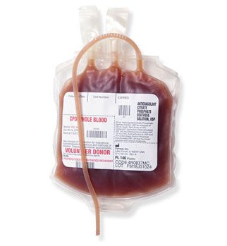 A bag of cord blood on a white background.